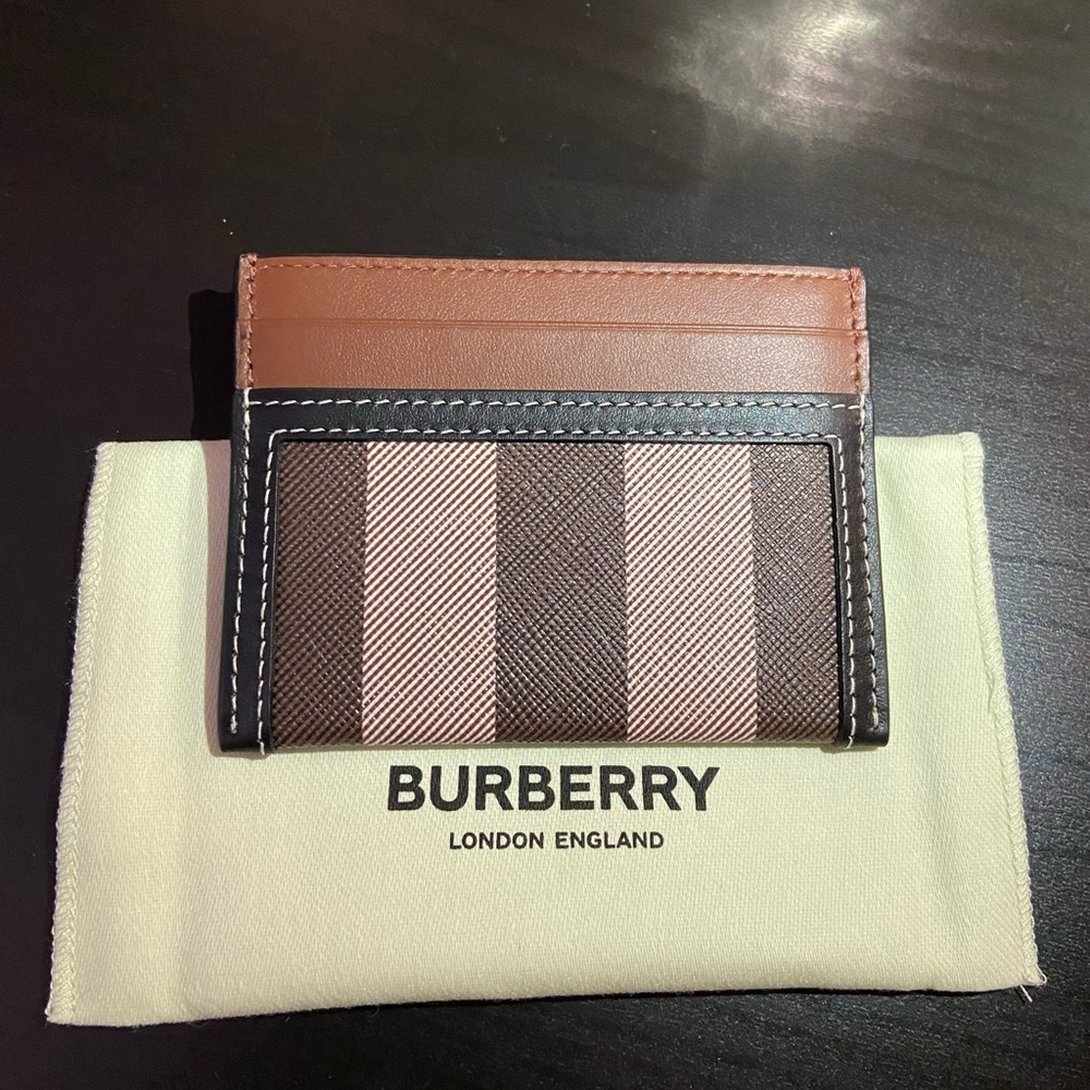 BURBERRY Sandon Dark Birch Brown Check Card Case Cardholder Authentic! NEW!